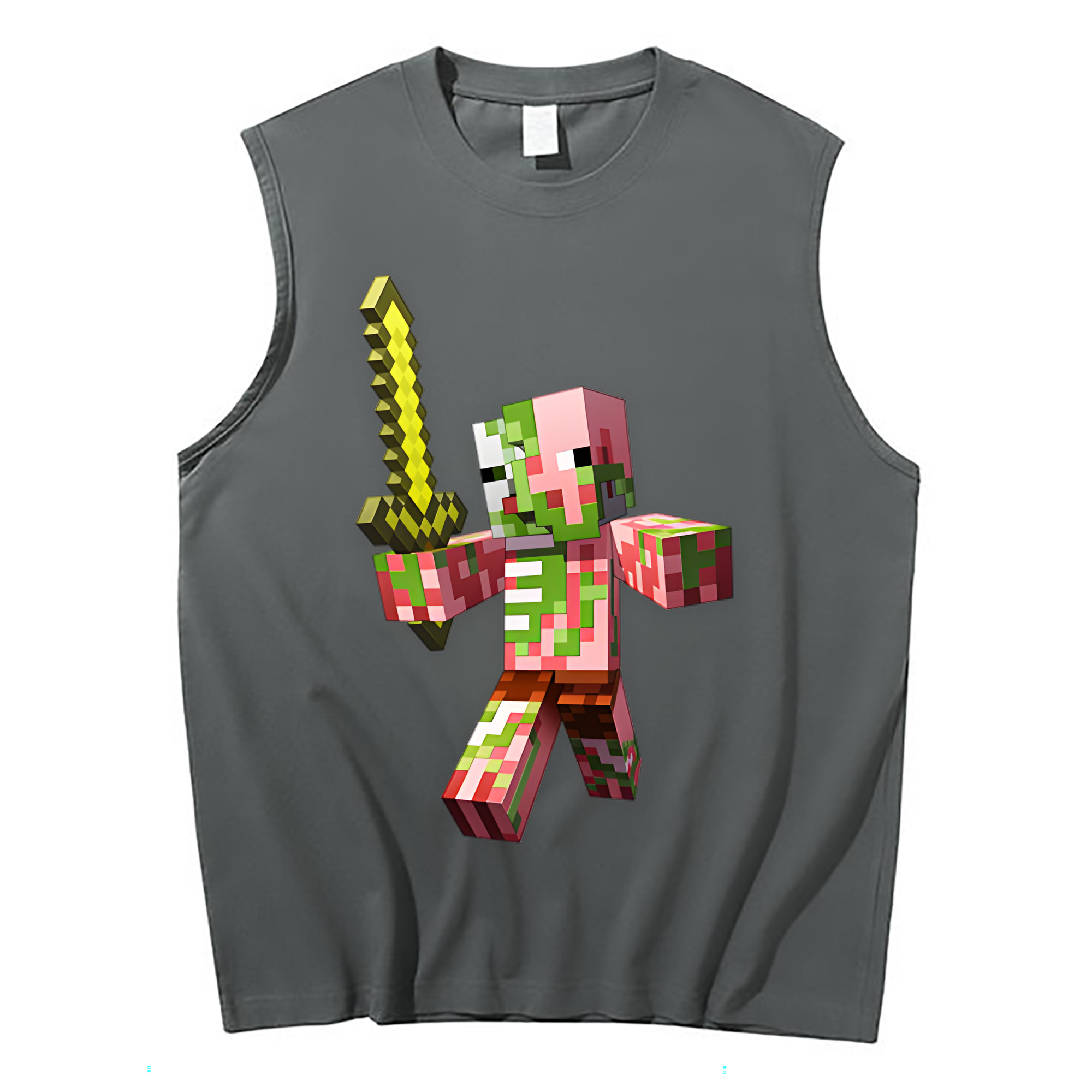 （画像用） マインクラフト ブロックの世界 Minecraft MC Block world コットン100％タンクトップ（フロントプリント）